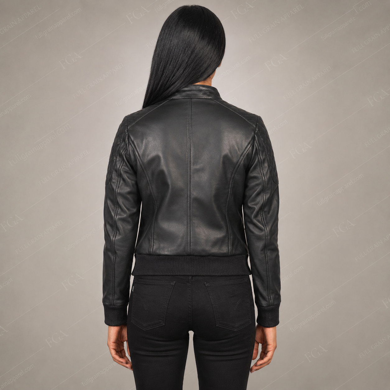 Women's Black Cafe Racer Leather Jacket | Quilted Moto | Full Grain Apparel