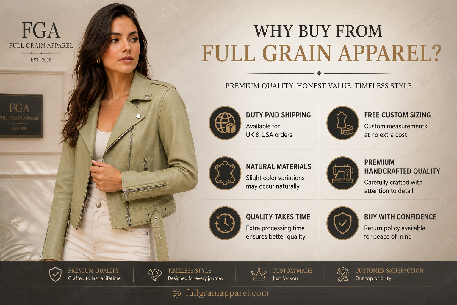 Women's Sage Green Moto Leather Jacket | Premium Biker Style | Full Grain Apparel