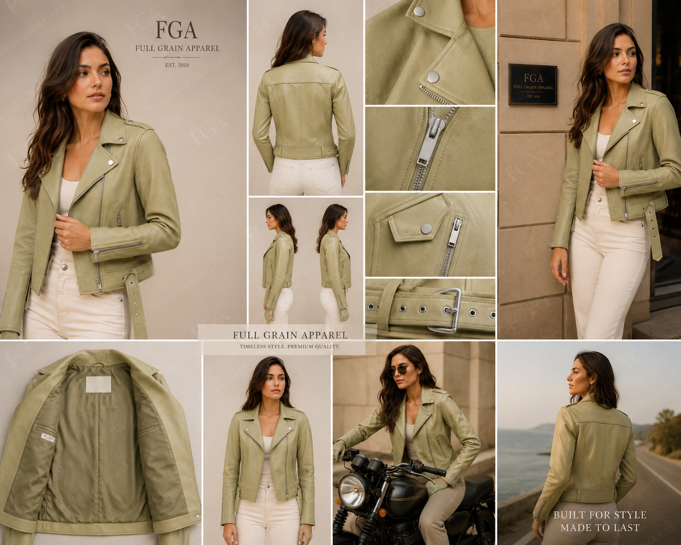 Women's Sage Green Moto Leather Jacket | Premium Biker Style | Full Grain Apparel