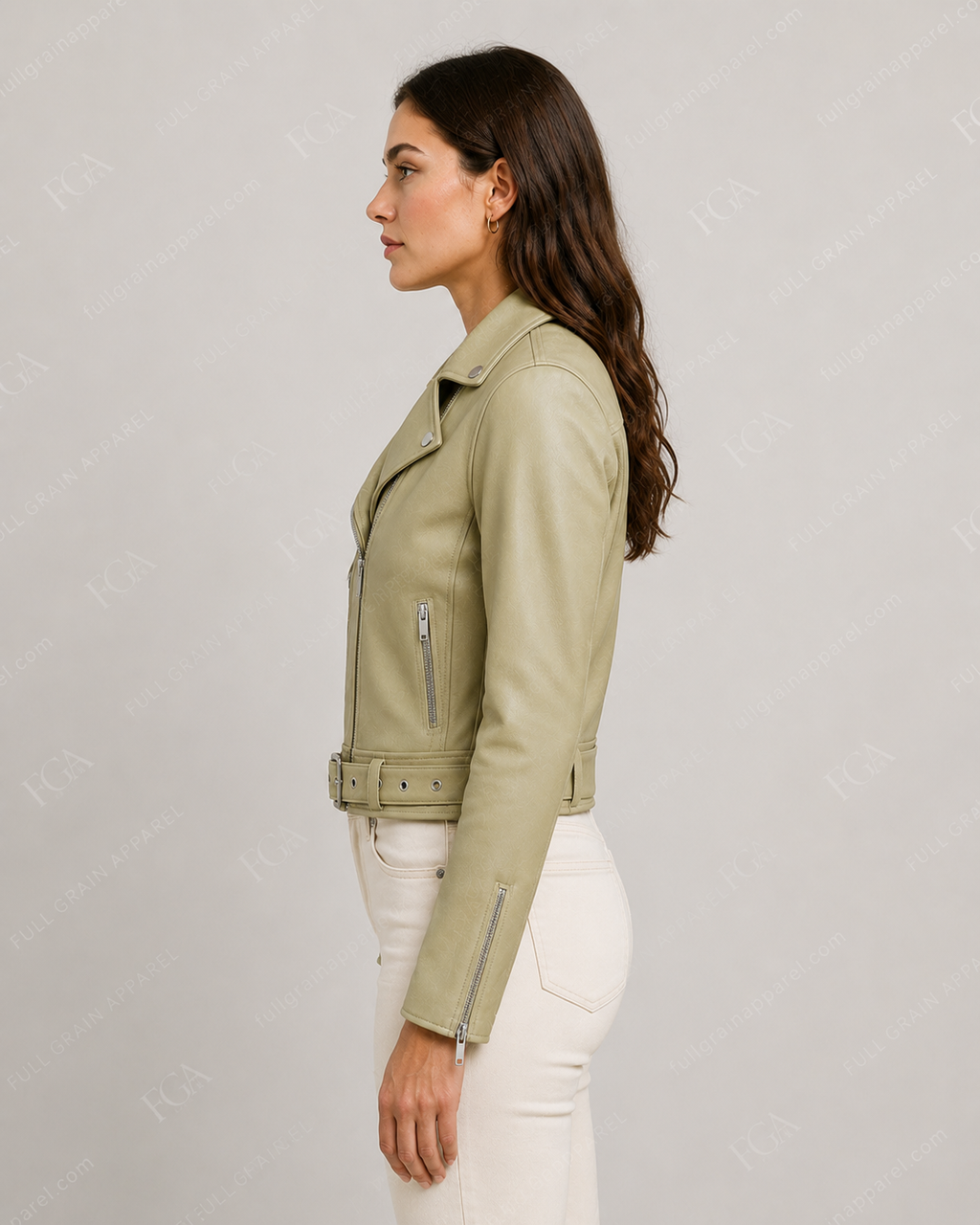 Women's Sage Green Moto Leather Jacket | Premium Biker Style | Full Grain Apparel