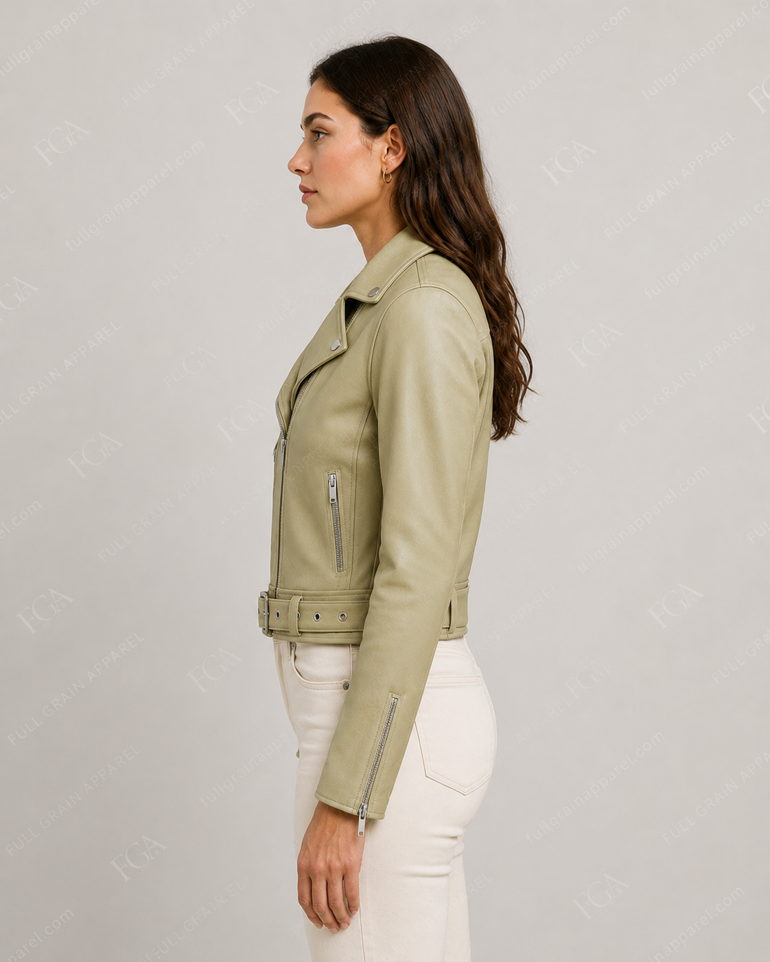 Women's Sage Green Moto Leather Jacket | Premium Biker Style | Full Grain Apparel