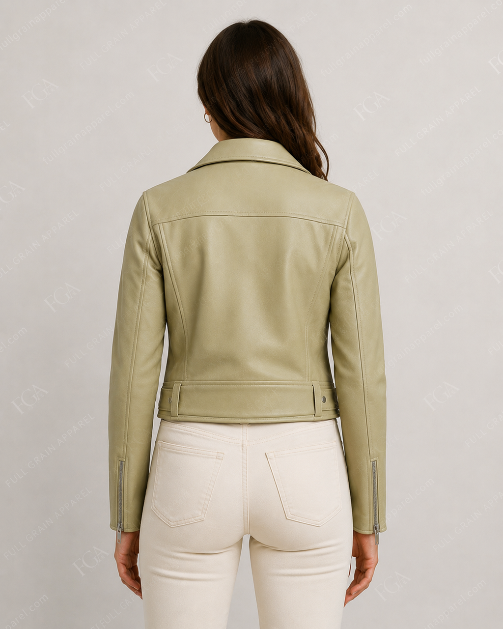 Women's Sage Green Moto Leather Jacket | Premium Biker Style | Full Grain Apparel