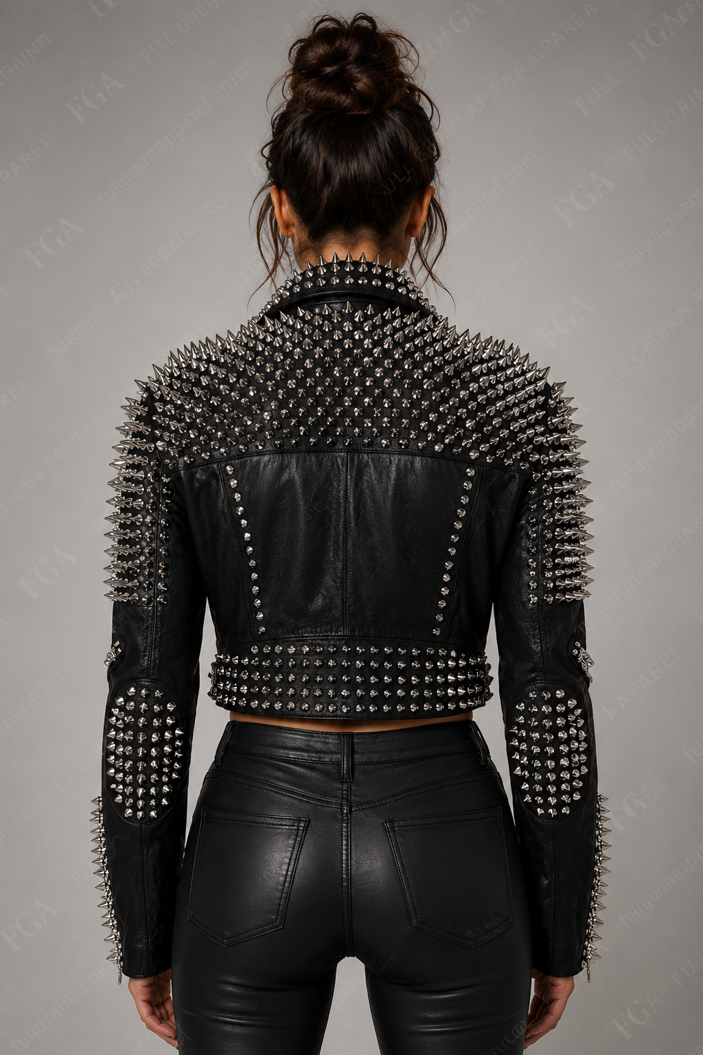 Women's Spiked Moto Leather Jacket – Black Punk Biker Style | Full Grain Apparel