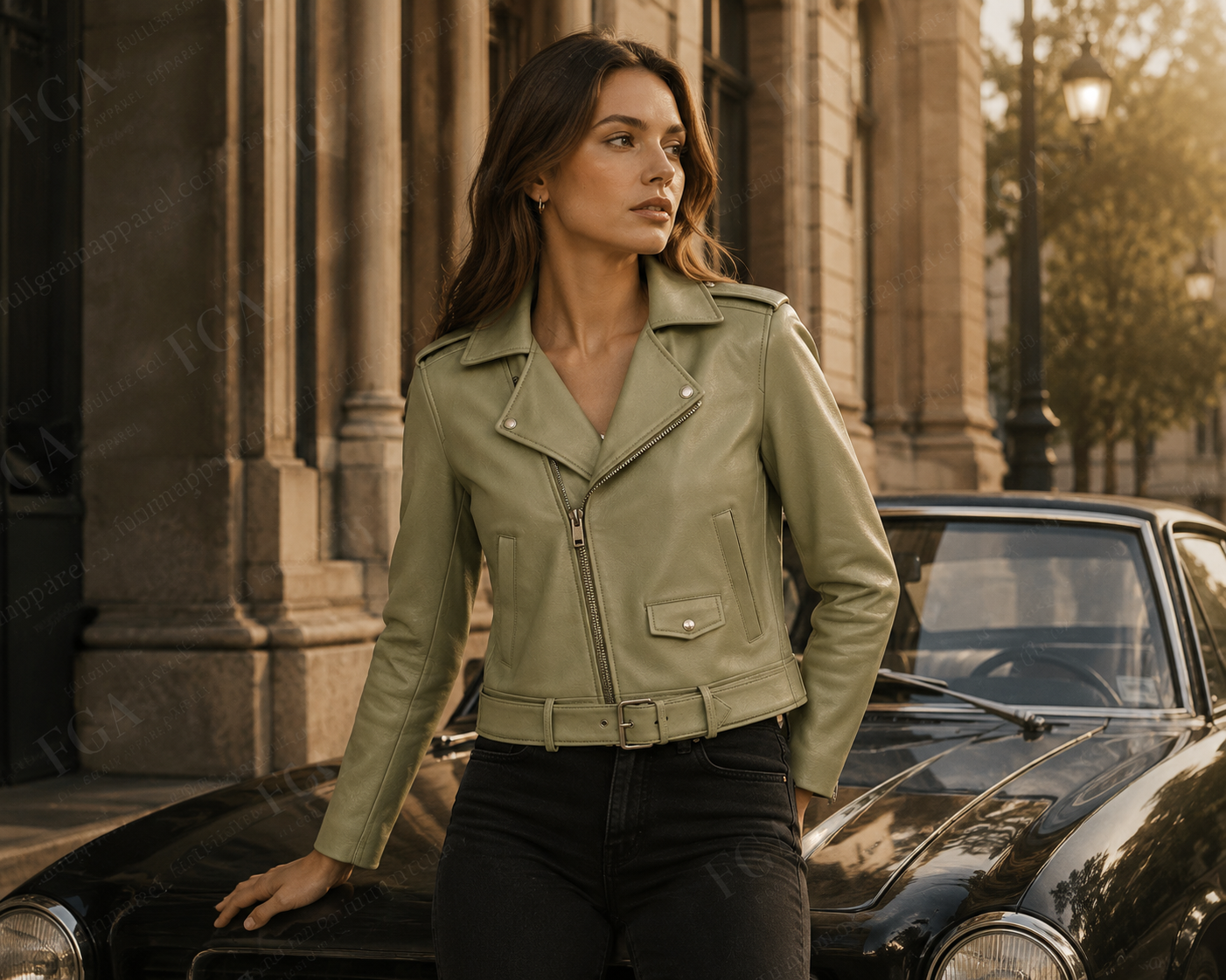 Women's Sage Green Moto Leather Jacket - Premium Biker Style | Full Grain Apparel