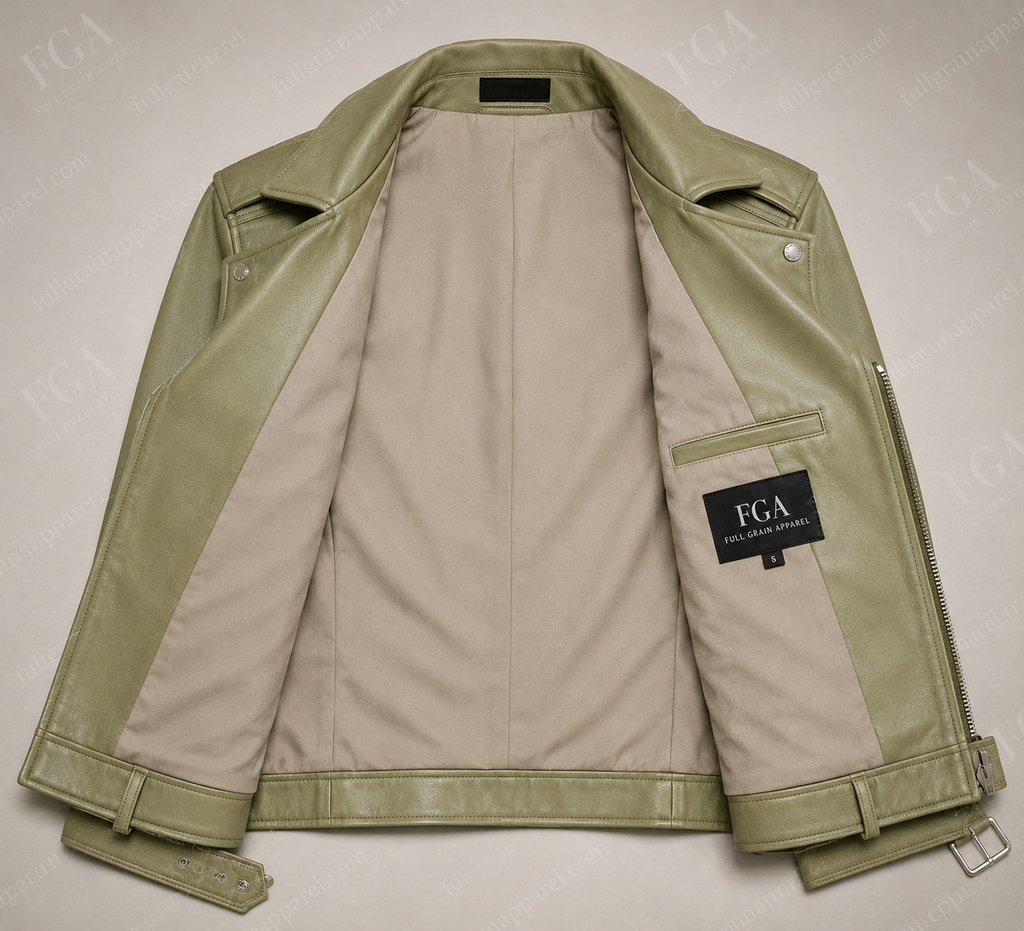 Women's Sage Green Moto Leather Jacket - Premium Biker Style | Full Grain Apparel
