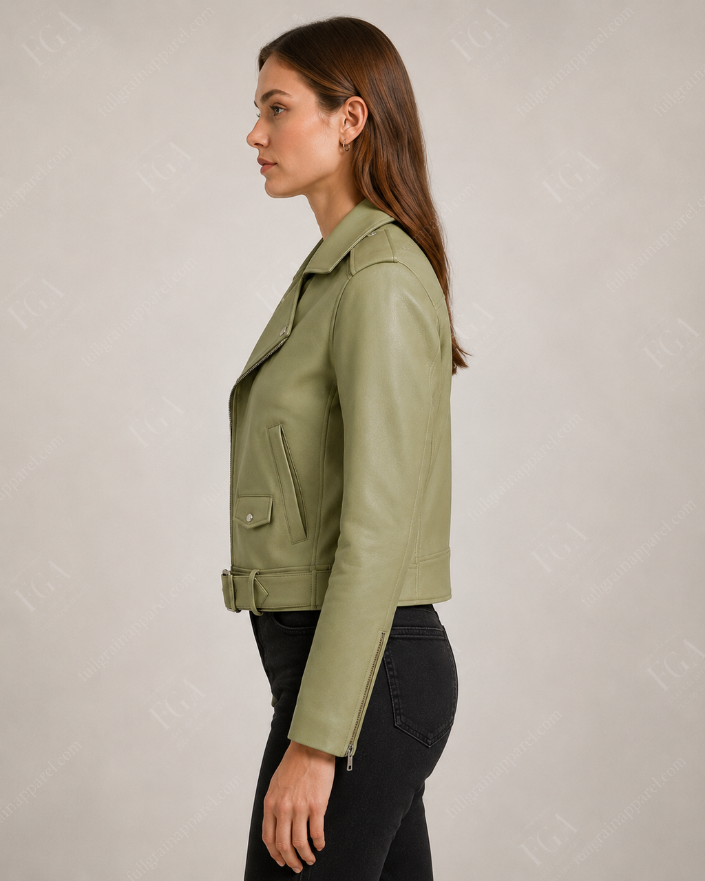 Women's Sage Green Moto Leather Jacket - Premium Biker Style | Full Grain Apparel