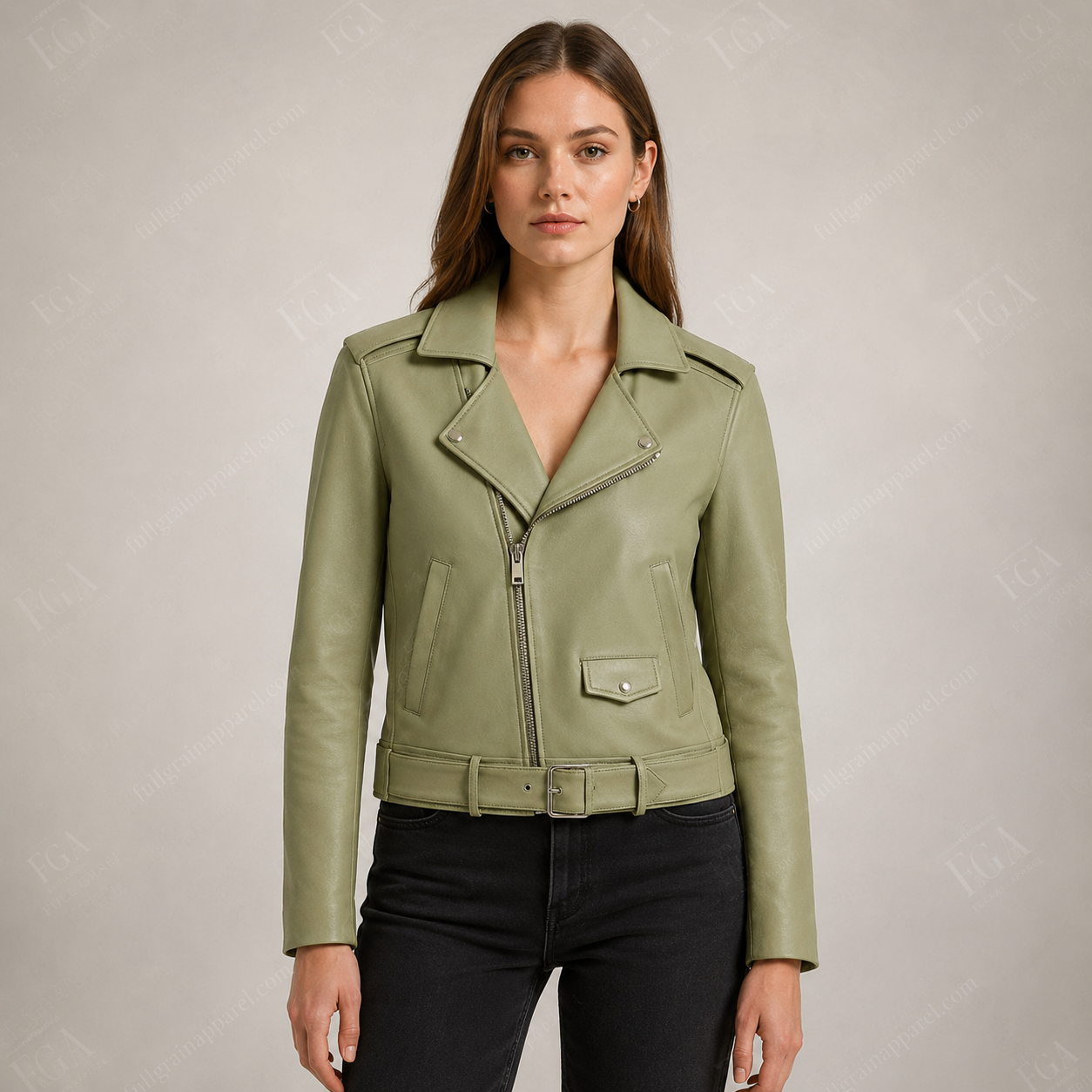 Women's Sage Green Moto Leather Jacket - Premium Biker Style | Full Grain Apparel