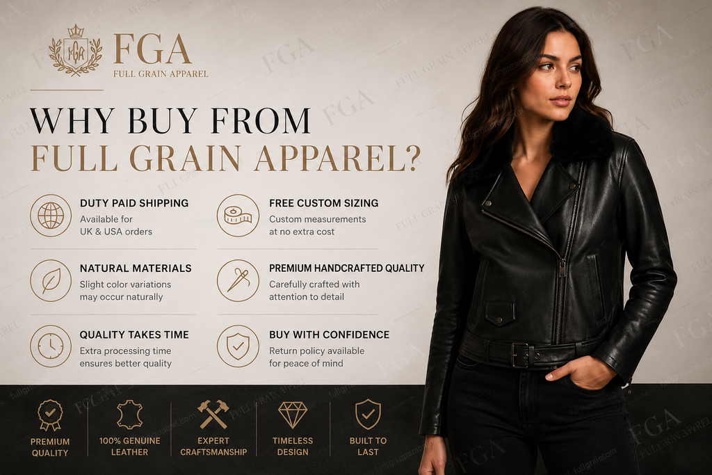 Women's Black Moto Leather Jacket with Fur Collar | Full Grain Apparel