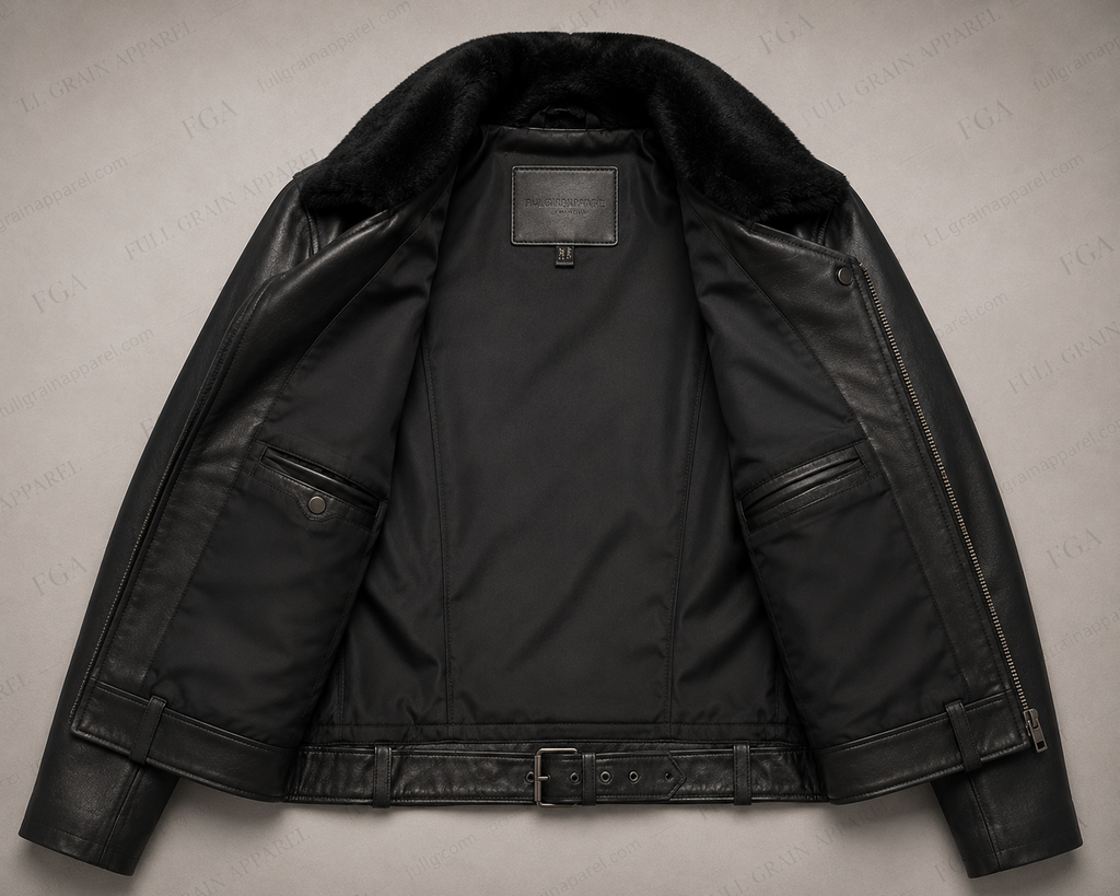 Women's Black Moto Leather Jacket with Fur Collar | Full Grain Apparel