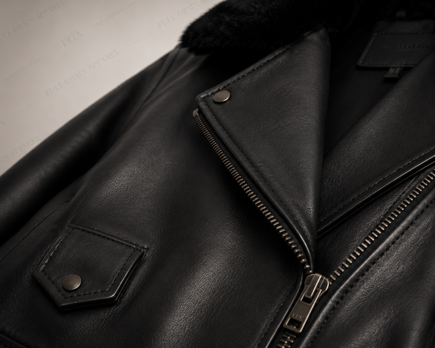 Women's Black Moto Leather Jacket with Fur Collar | Full Grain Apparel