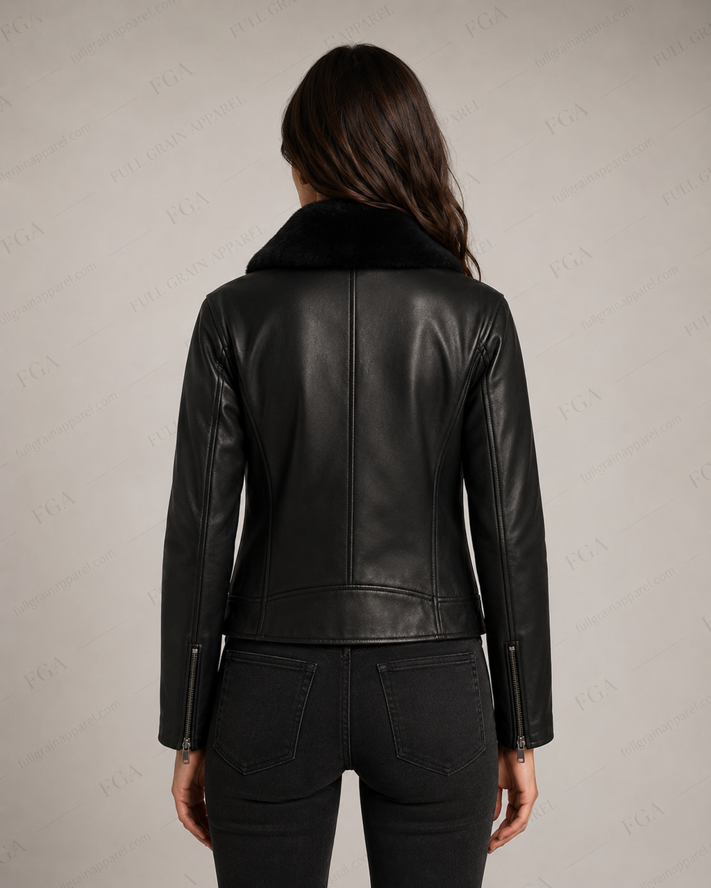 Women's Black Moto Leather Jacket with Fur Collar | Full Grain Apparel