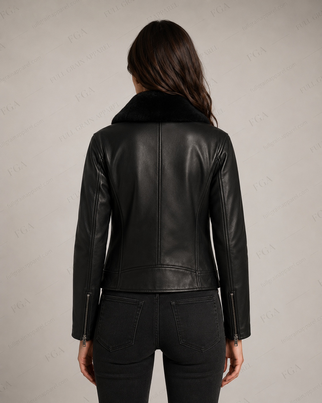 Women's Black Moto Leather Jacket with Fur Collar | Full Grain Apparel