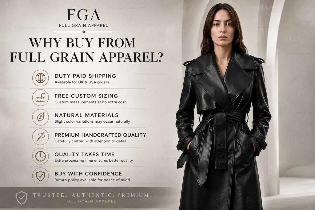 Women's Long Black Leather Trench Coat - Luxury Belted Style | Full Grain Apparel