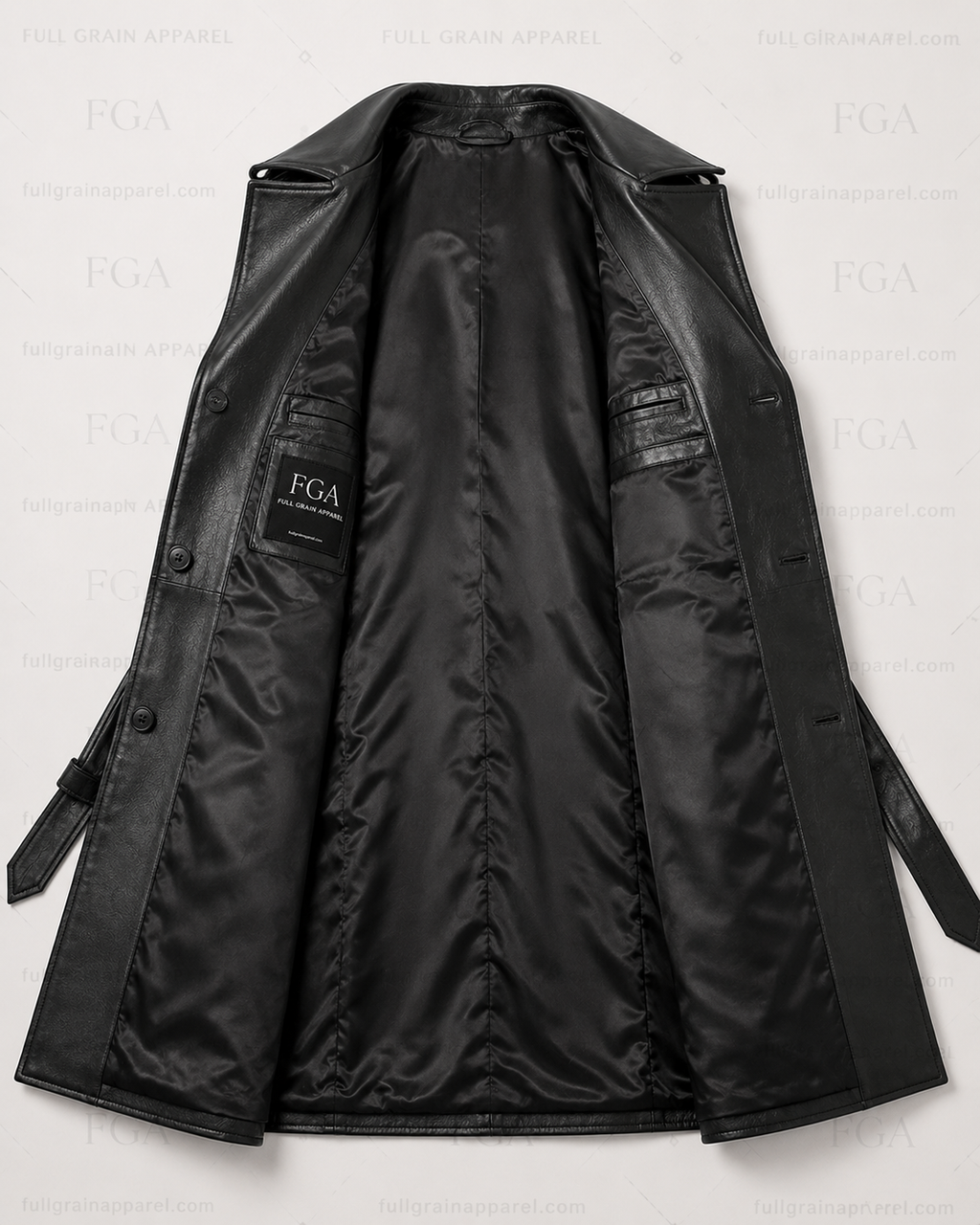 Women's Long Black Leather Trench Coat - Luxury Belted Style | Full Grain Apparel