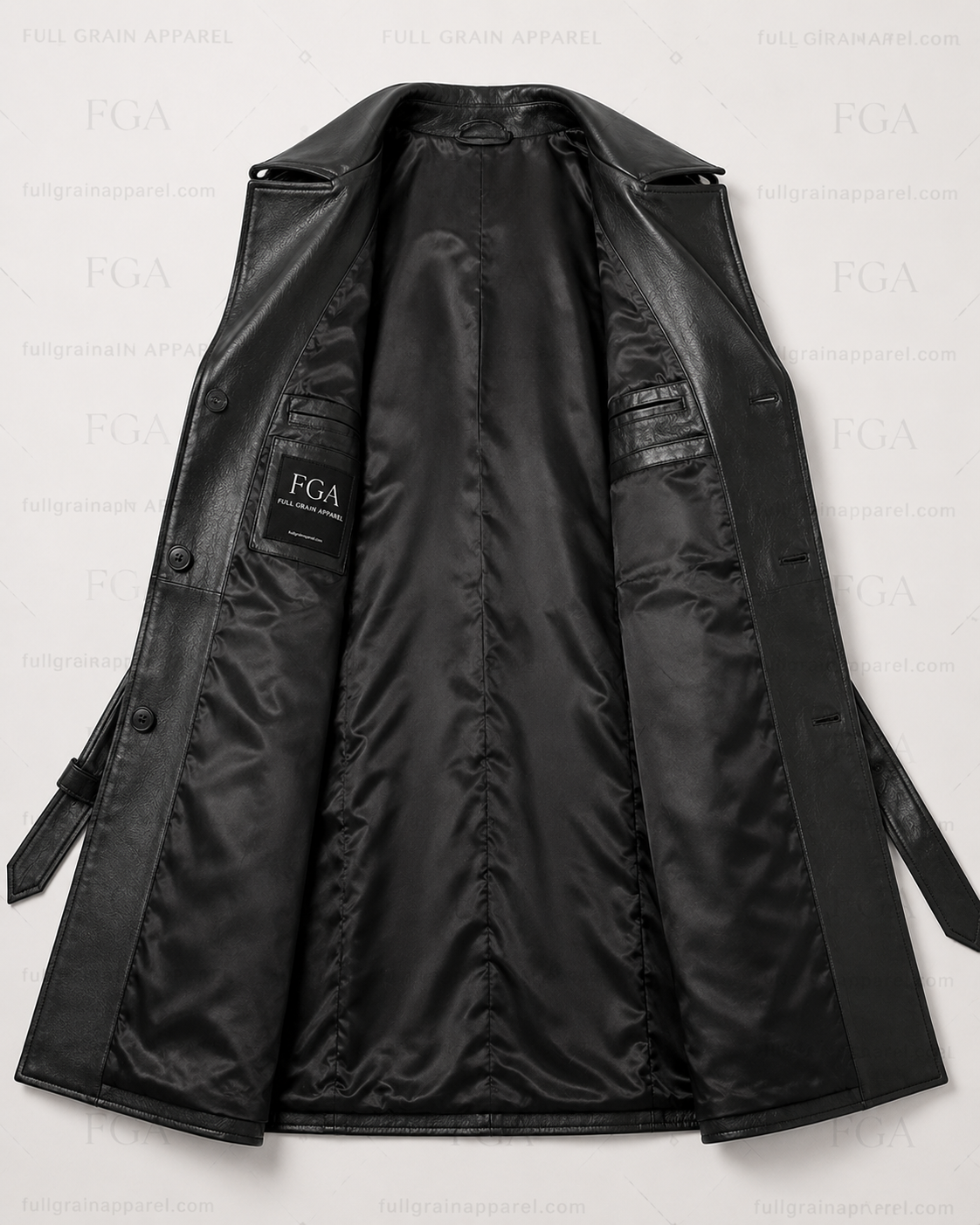 Women's Long Black Leather Trench Coat - Luxury Belted Style | Full Grain Apparel