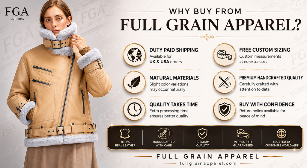 Women's Beige B3 Shearling Leather Aviator Jacket | Full Grain Apparel