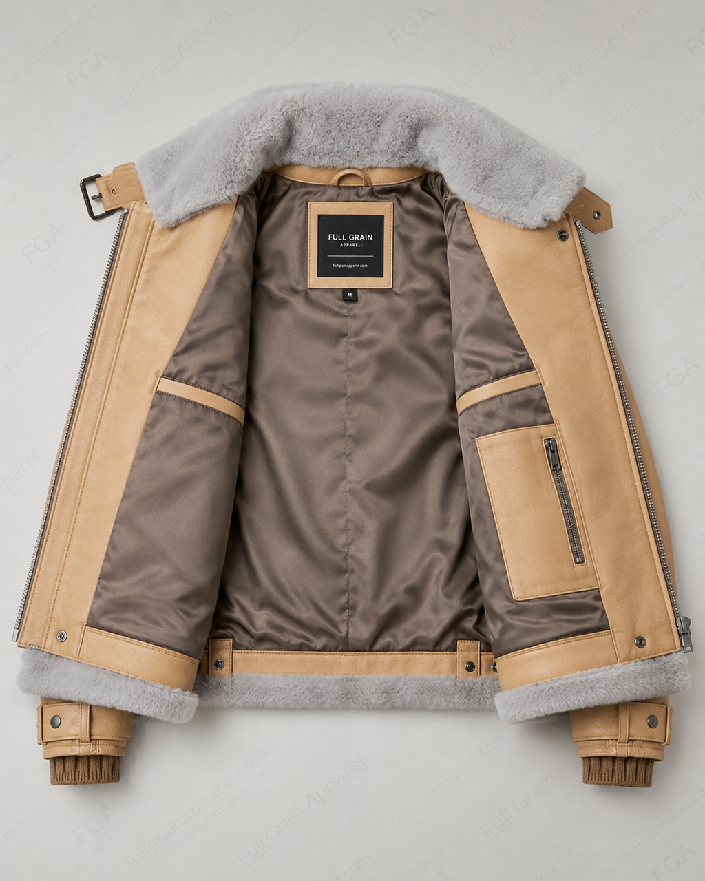 Women's Beige B3 Shearling Leather Aviator Jacket | Full Grain Apparel