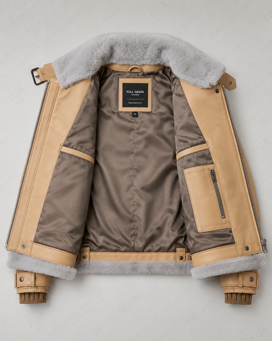 Women's Beige B3 Shearling Leather Aviator Jacket | Full Grain Apparel