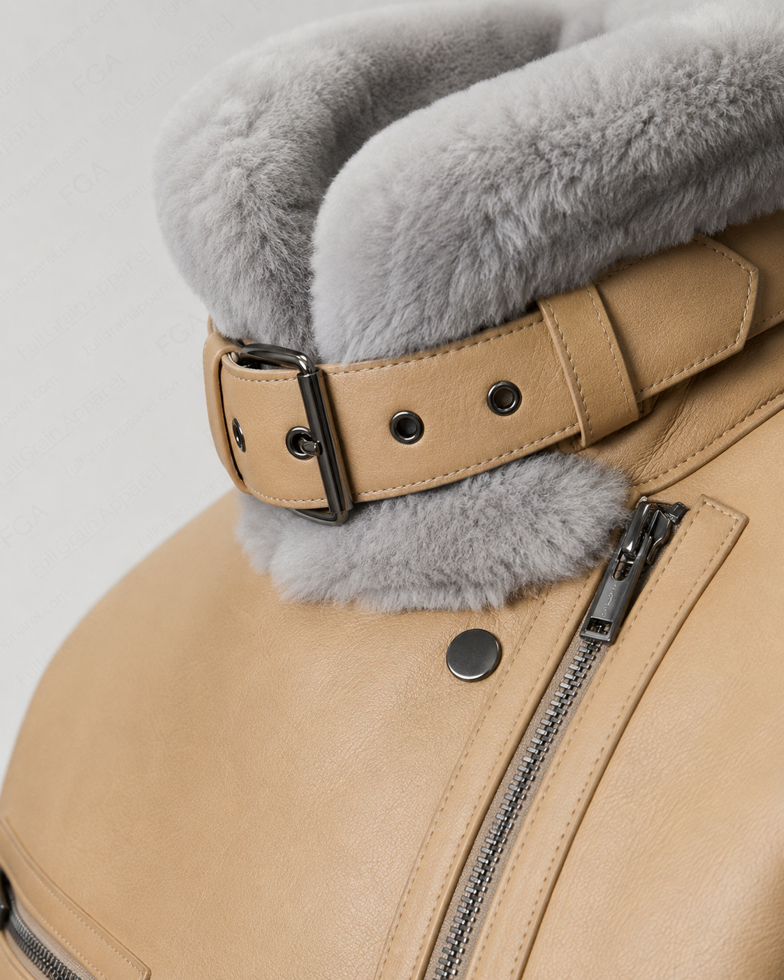 Women's Beige B3 Shearling Leather Aviator Jacket | Full Grain Apparel