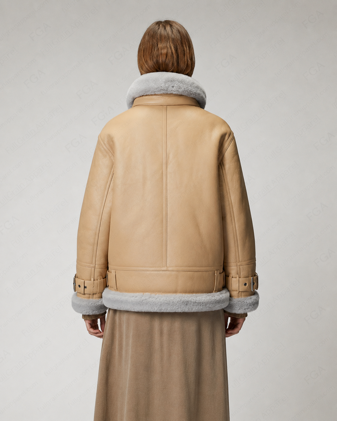 Women's Beige B3 Shearling Leather Aviator Jacket | Full Grain Apparel