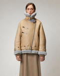 Women's Beige B3 Shearling Leather Aviator Jacket | Full Grain Apparel
