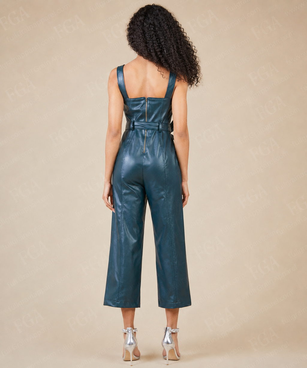 Women's Premium Blue Leather Jumpsuit - Designer One Piece | Full Grain Apparel