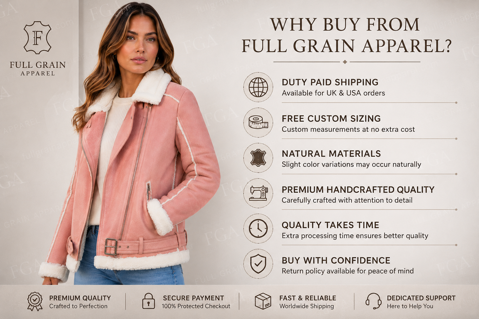Women's Pink B3 Shearling Leather Aviator Jacket | Full Grain Apparel