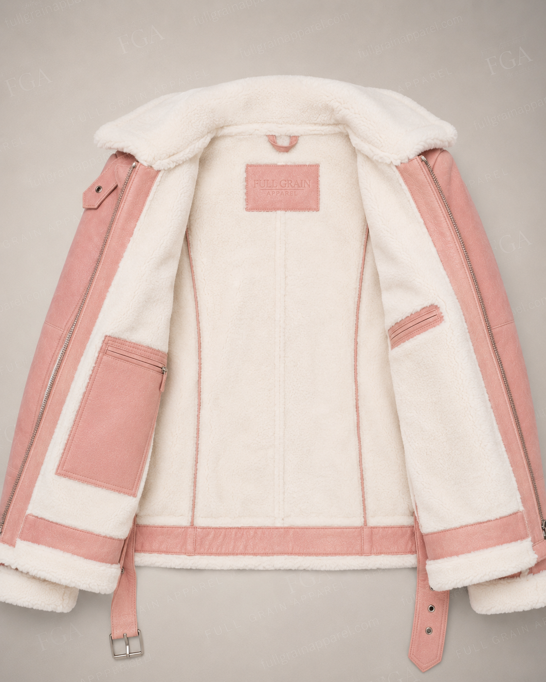 Women's Pink B3 Shearling Leather Aviator Jacket | Full Grain Apparel