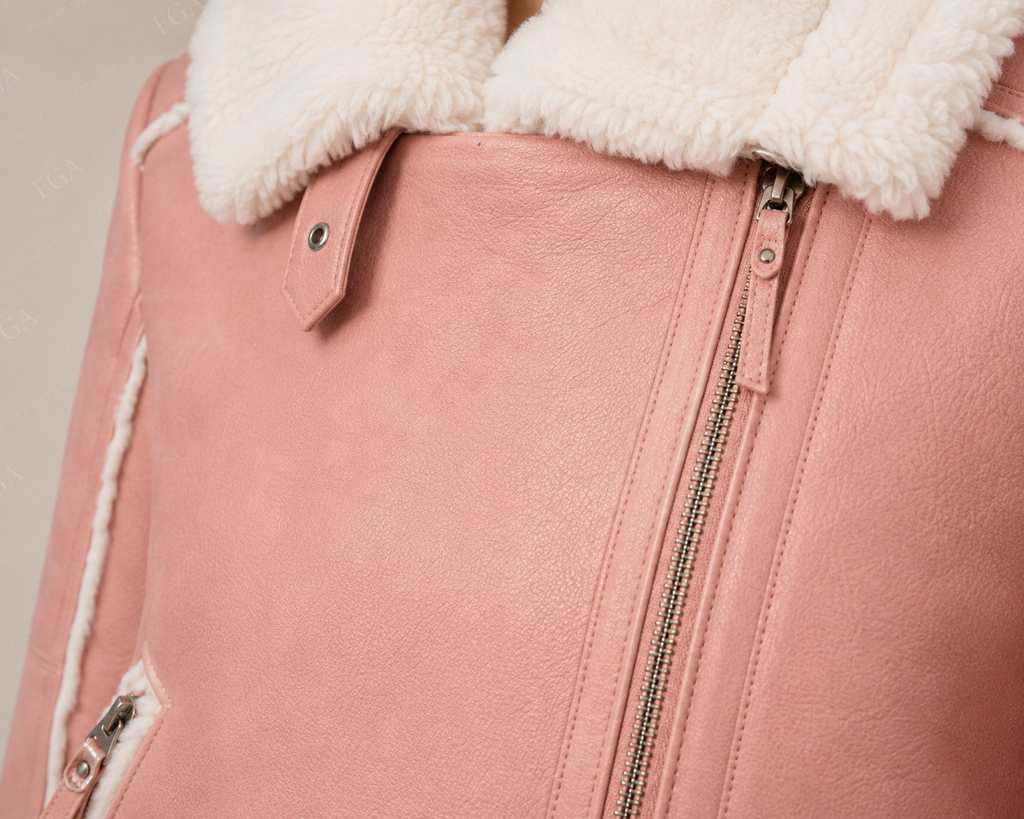 Women's Pink B3 Shearling Leather Aviator Jacket | Full Grain Apparel