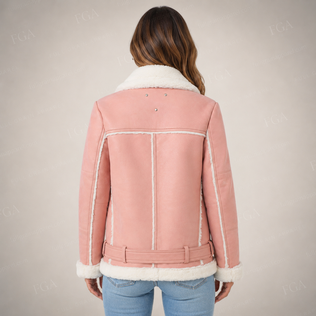 Women's Pink B3 Shearling Leather Aviator Jacket | Full Grain Apparel