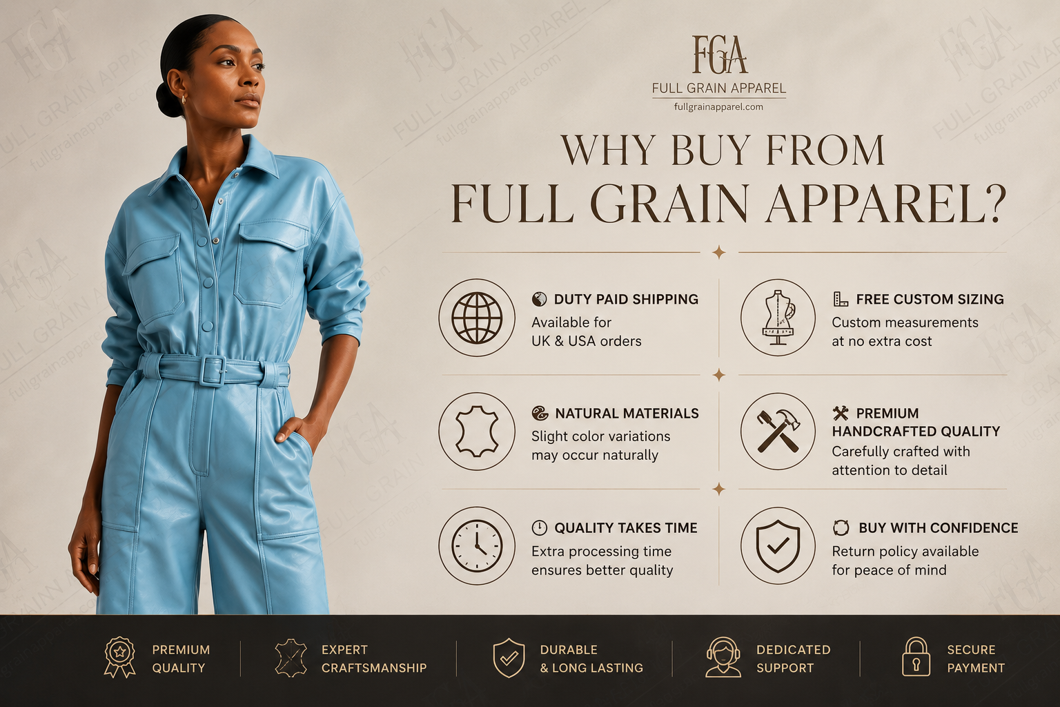Women's Sky Blue Leather Utility Jumpsuit - Luxury One Piece | Full Grain Apparel
