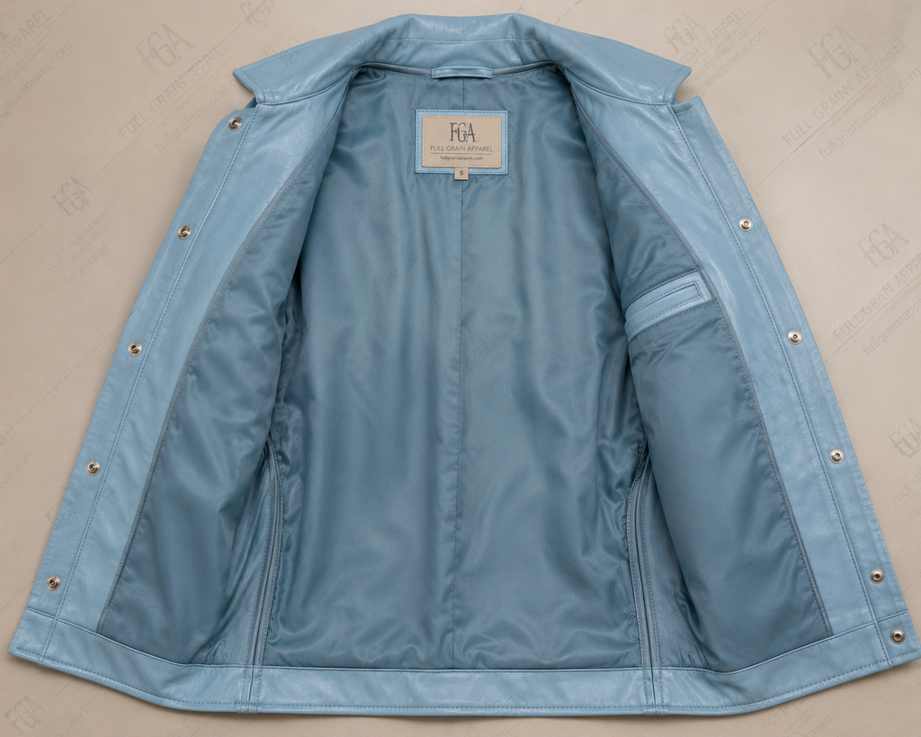 Women's Sky Blue Leather Utility Jumpsuit - Luxury One Piece | Full Grain Apparel