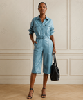 Women's Sky Blue Leather Utility Jumpsuit - Luxury One Piece | Full Grain Apparel