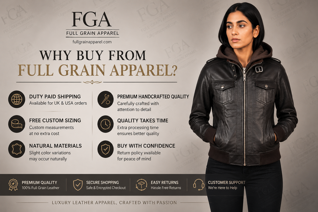 Women's Vintage Brown Leather Bomber Jacket with Hood | Full Grain Apparel