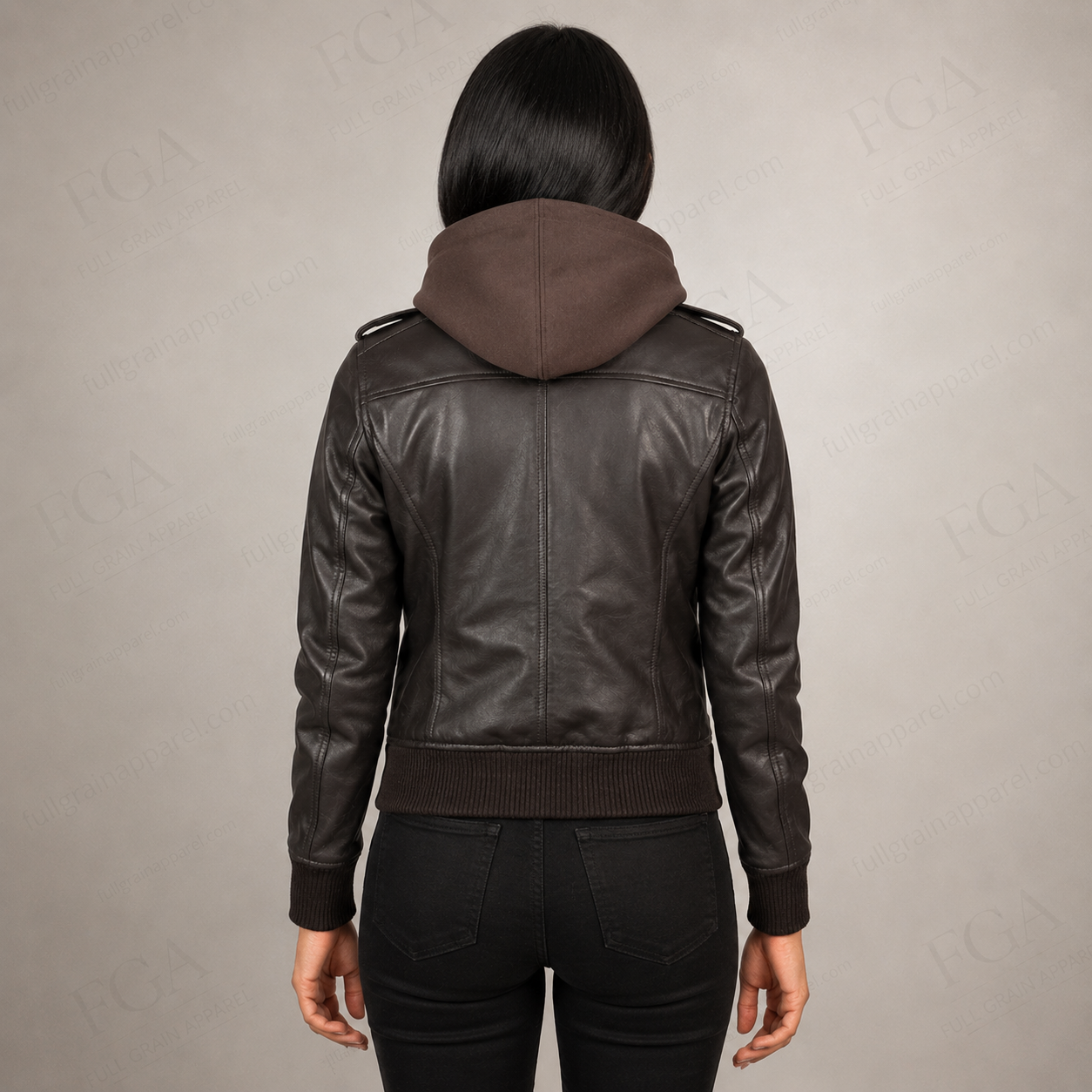 Women's Vintage Brown Leather Bomber Jacket with Hood | Full Grain Apparel