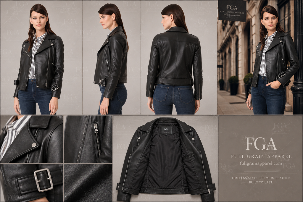 Women's Black Leather Biker Jacket | Classic Moto Style | Full Grain Apparel
