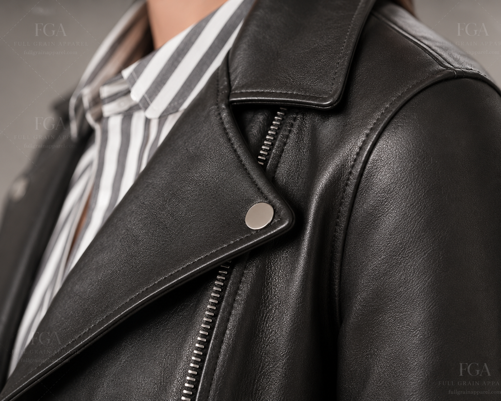 Women's Black Leather Biker Jacket | Classic Moto Style | Full Grain Apparel