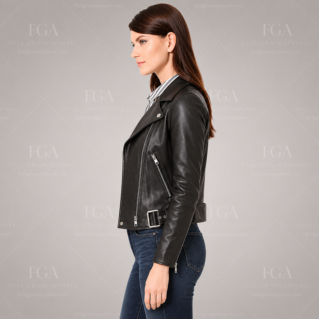 Women's Black Leather Biker Jacket | Classic Moto Style | Full Grain Apparel