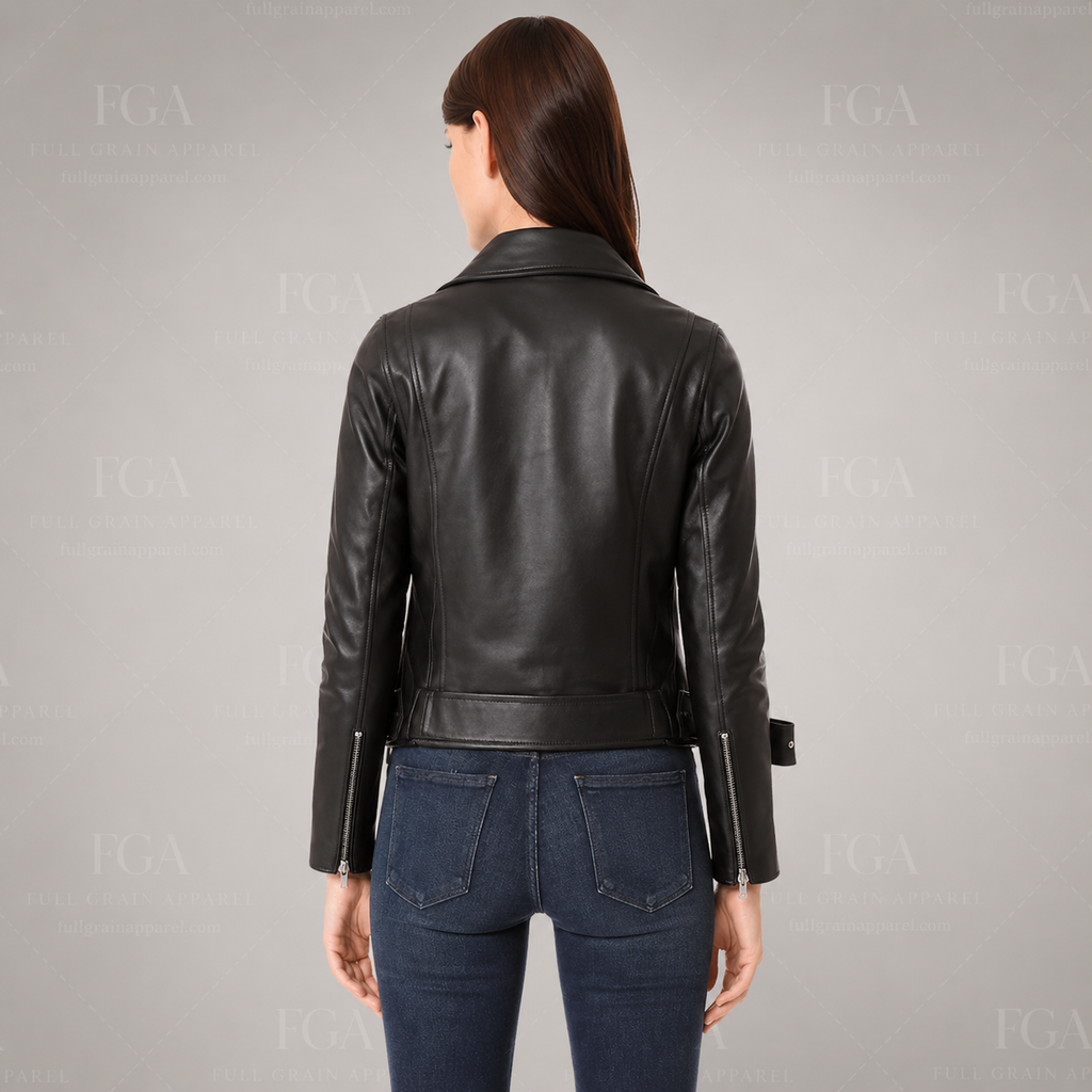Women's Black Leather Biker Jacket | Classic Moto Style | Full Grain Apparel