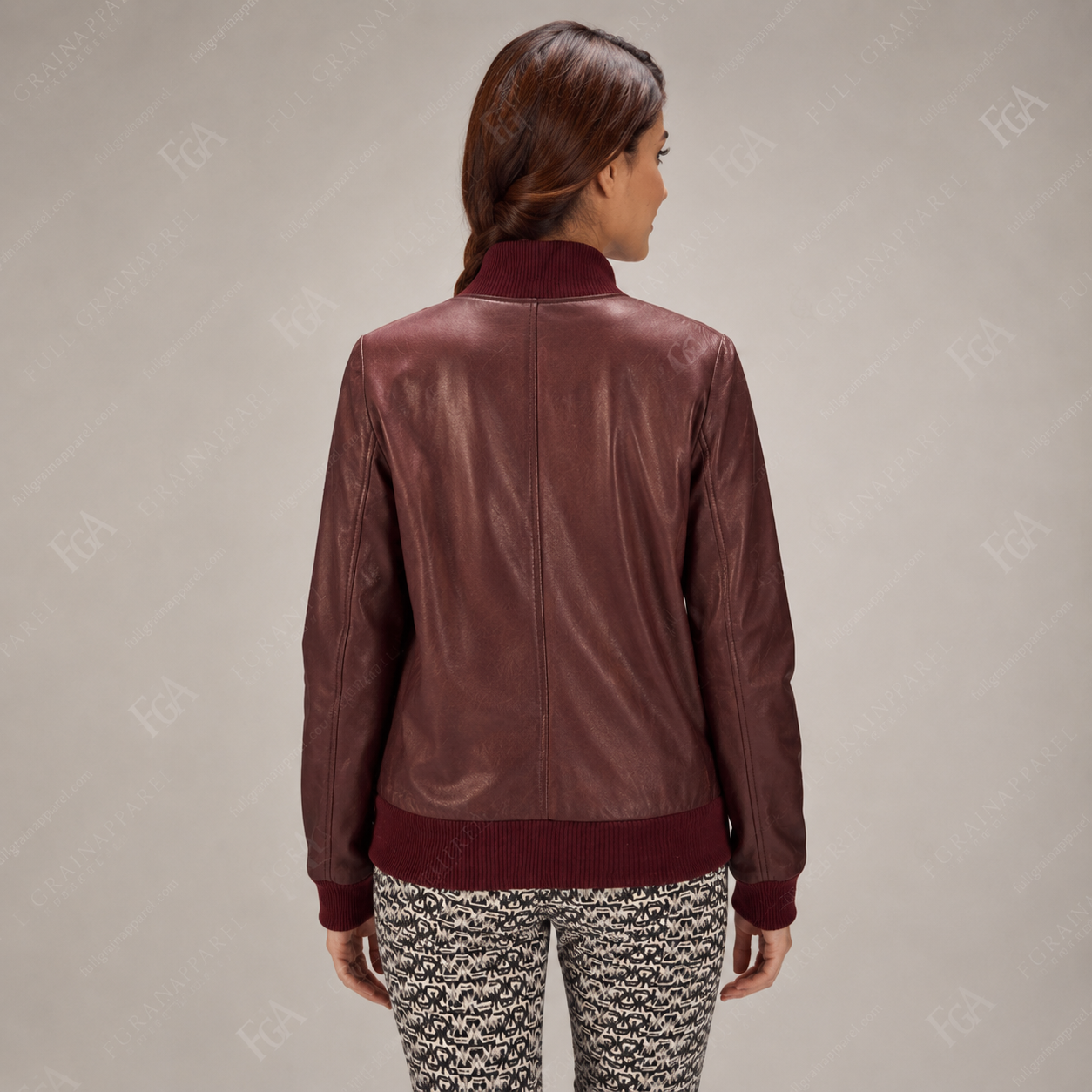 Women's Burgundy Leather Bomber Jacket Premium Flight Jacket FullGrainApparel