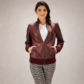 Women's Burgundy Leather Bomber Jacket Premium Flight Jacket FullGrainApparel
