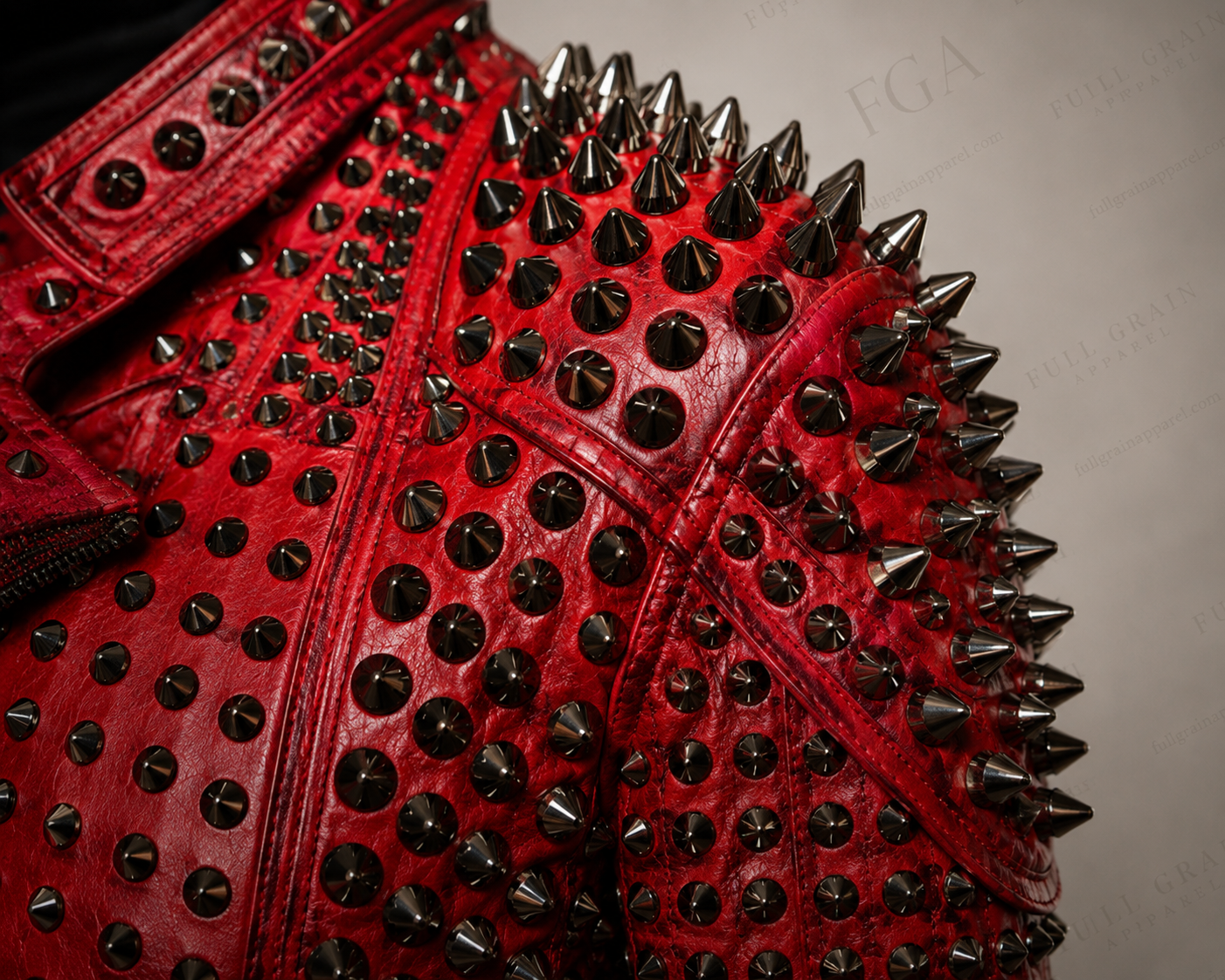 Women's Red Studded Moto Leather Jacket - Punk Biker Style | Full Grain Apparel