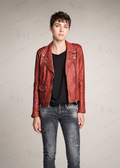 Women's Red Leather Biker Jacket Studded Moto Style Full Grain Apparel