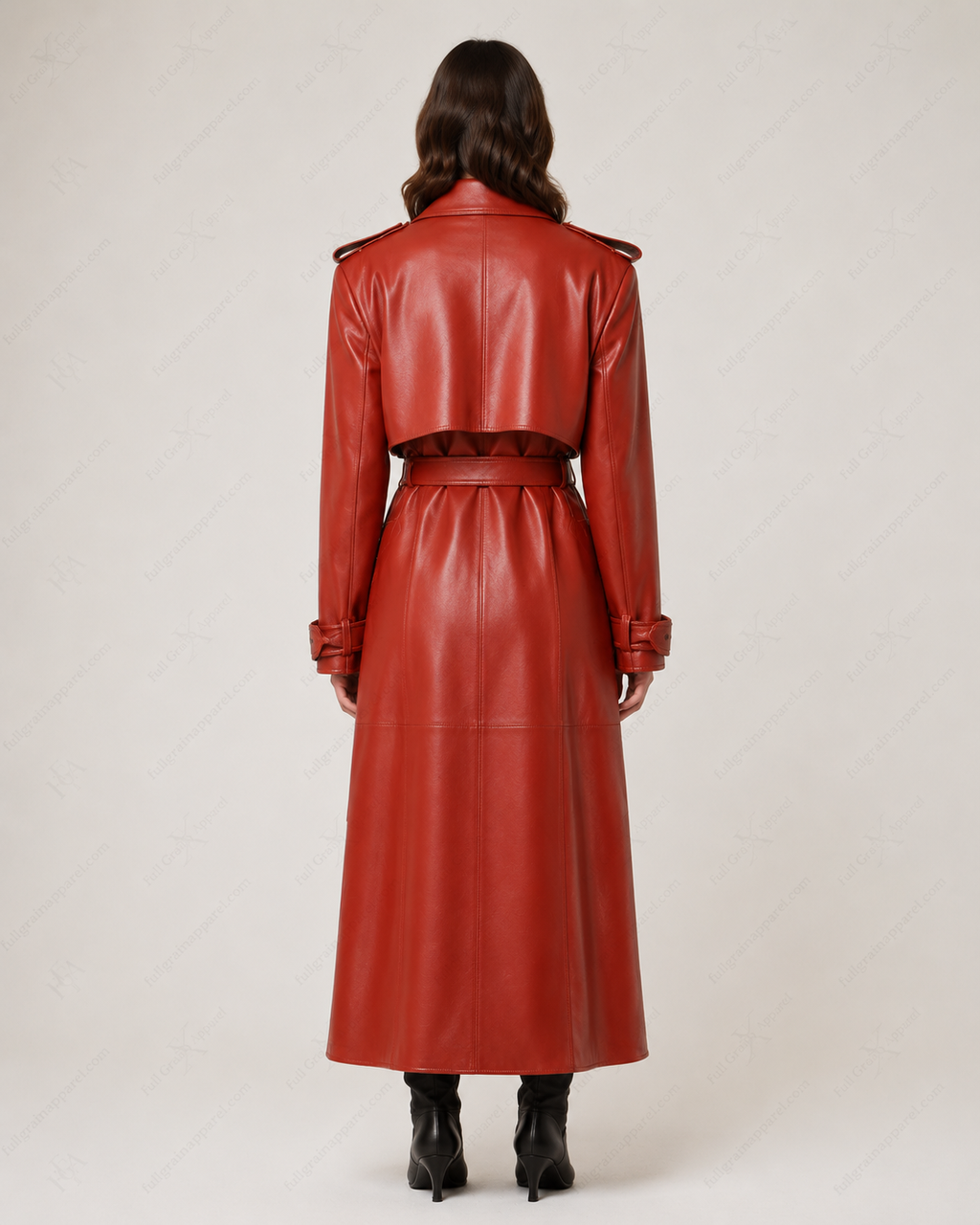 Women's Luxury Red Leather Trench Coat - Full Length Style Full Grain Apparel