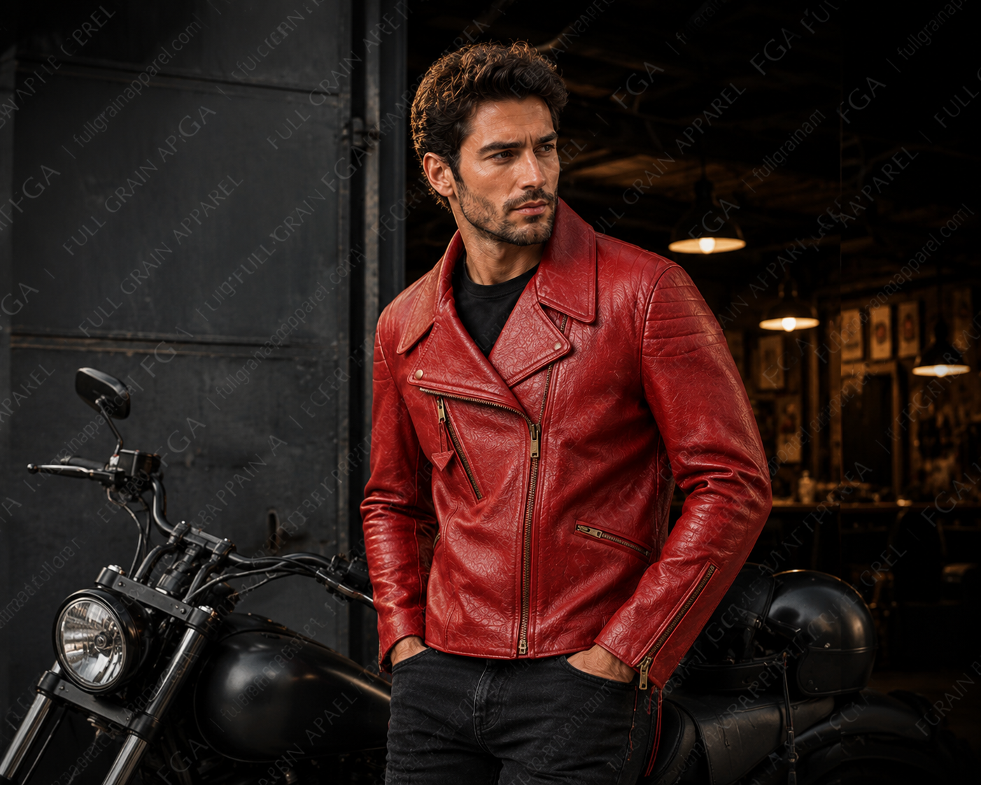 Men's Red Biker Leather Jacket | Vintage Moto Rider | Full Grain Apparel