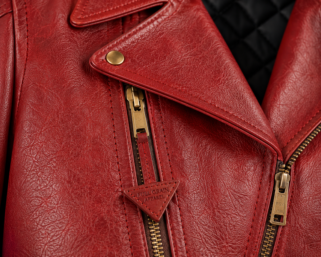 Men's Red Biker Leather Jacket | Vintage Moto Rider | Full Grain Apparel