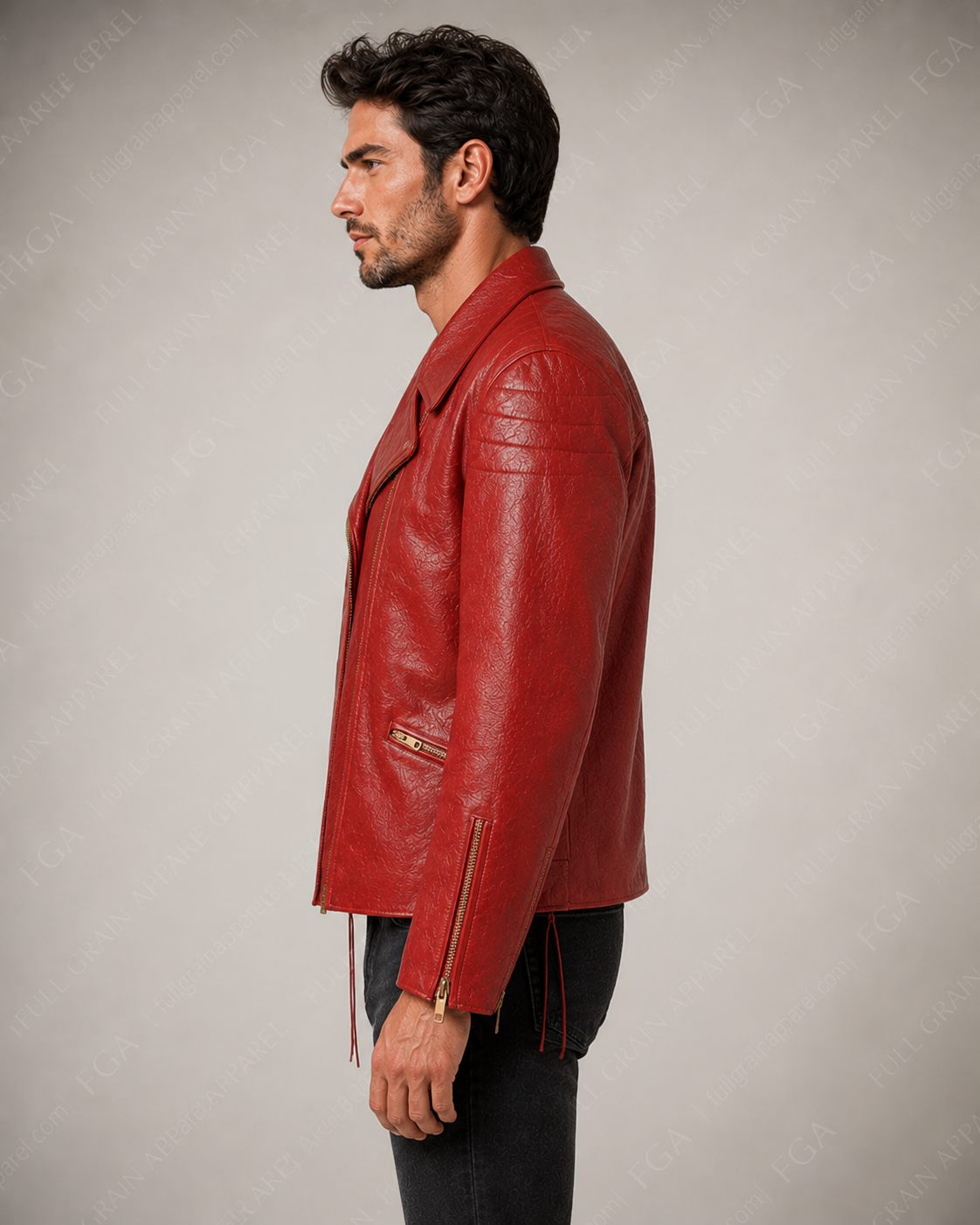 Men's Red Biker Leather Jacket | Vintage Moto Rider | Full Grain Apparel