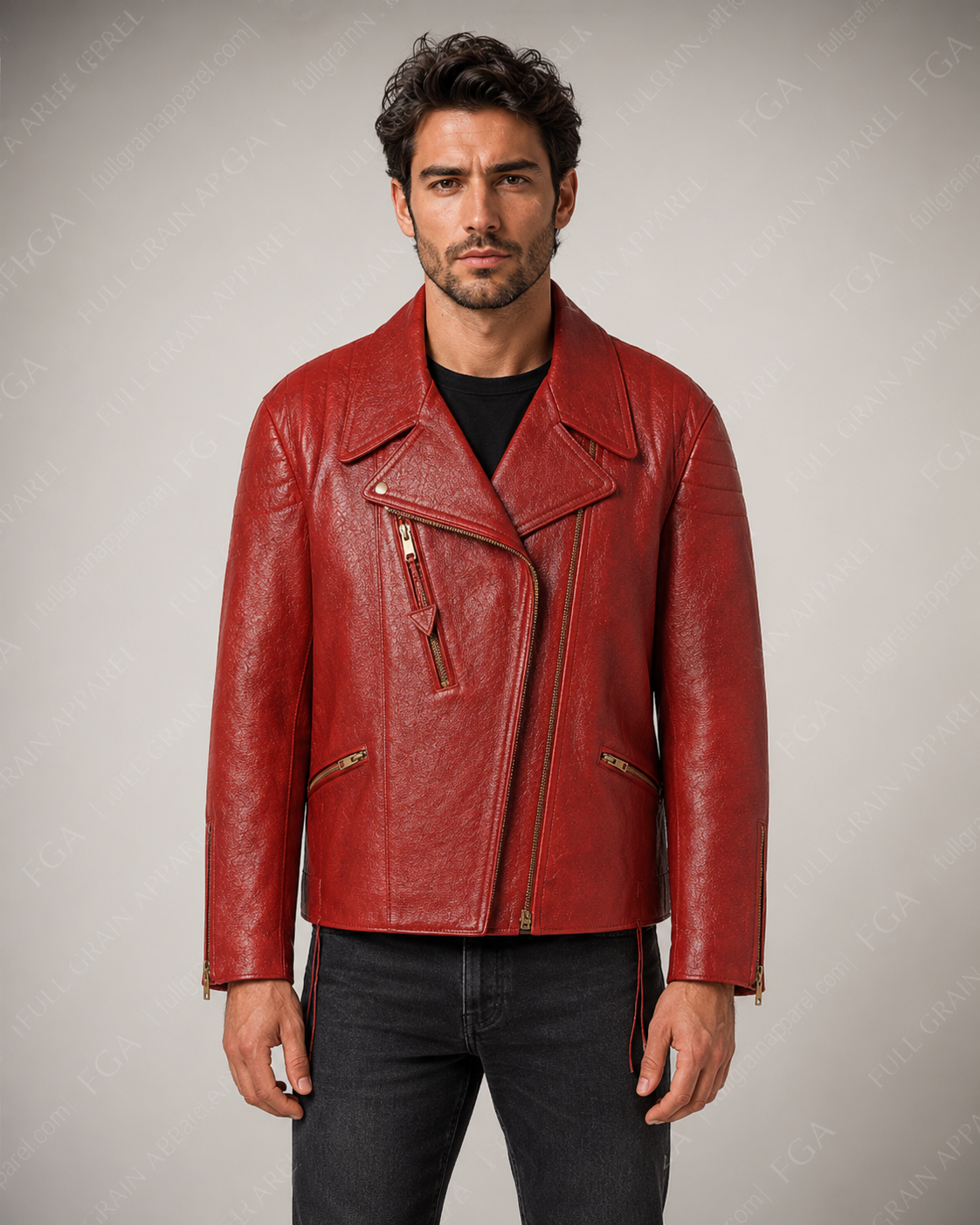 Men's Red Biker Leather Jacket | Vintage Moto Rider | Full Grain Apparel