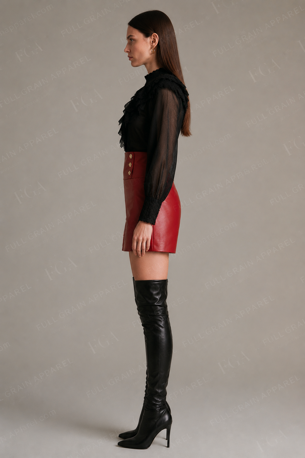 Women's Red Leather Shorts | High Waist Designer Style | Full Grain Apparel
