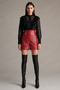 Women's Red Leather Shorts | High Waist Designer Style | Full Grain Apparel